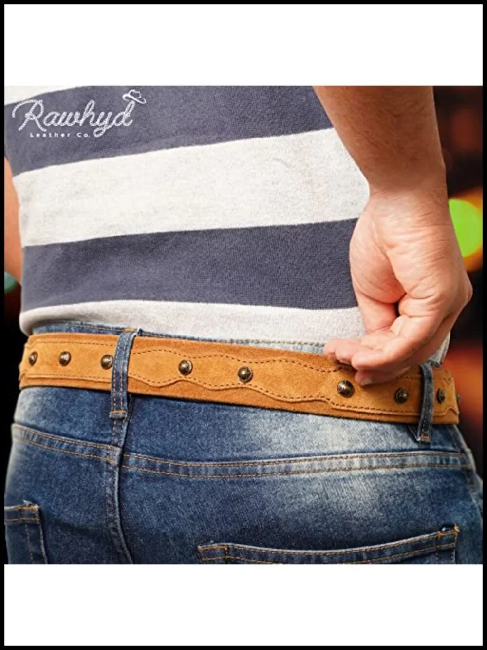 Classic Western Full-Grain Leather Belt for Men with Embossed Buckle, Adjustable